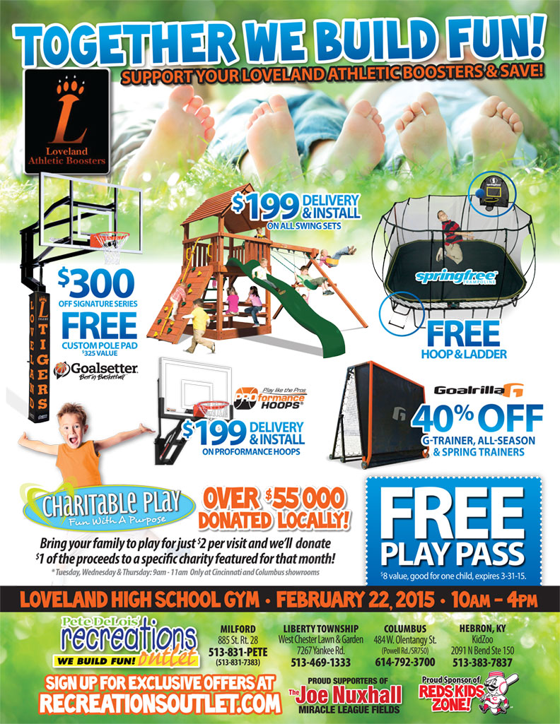 Loveland Athletic Boosters fundraising sale featuring products from Recreations Outlet