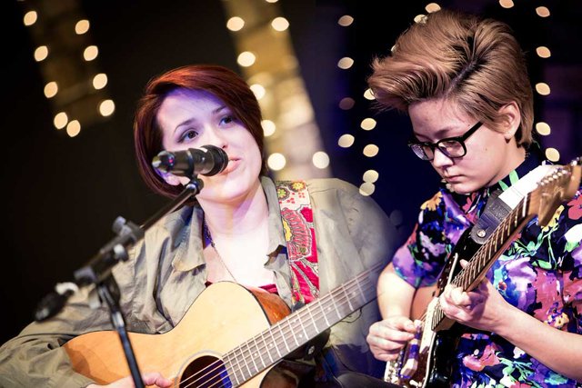 Amanda Eldridge and Bre Franco performing at the 2015 Hold On Talent Slam