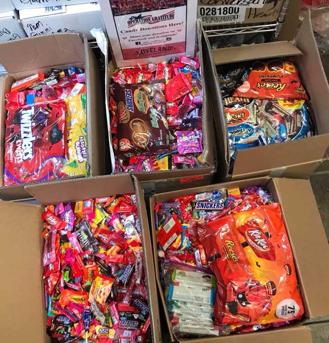 Loveland Sweets customers donated more than 700 pounds of Halloween candy to troops