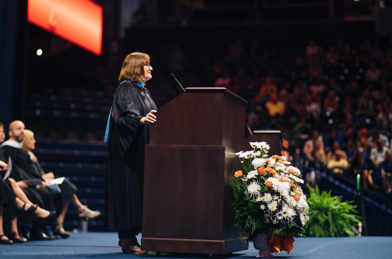 LHS Principal Peggy Johnson congratulates Class of 2019