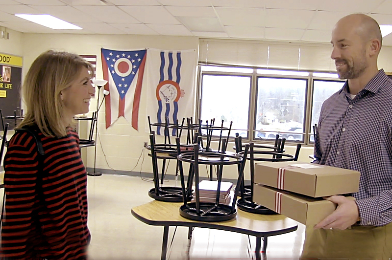 [Video] Loveland Middle School Teacher Chris Burke receives 1st ThankfulThursday gift card box