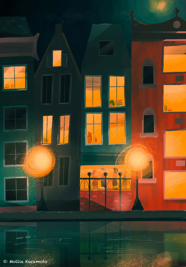 Evening in the city of Amsterdam by Mollie Kuramoto