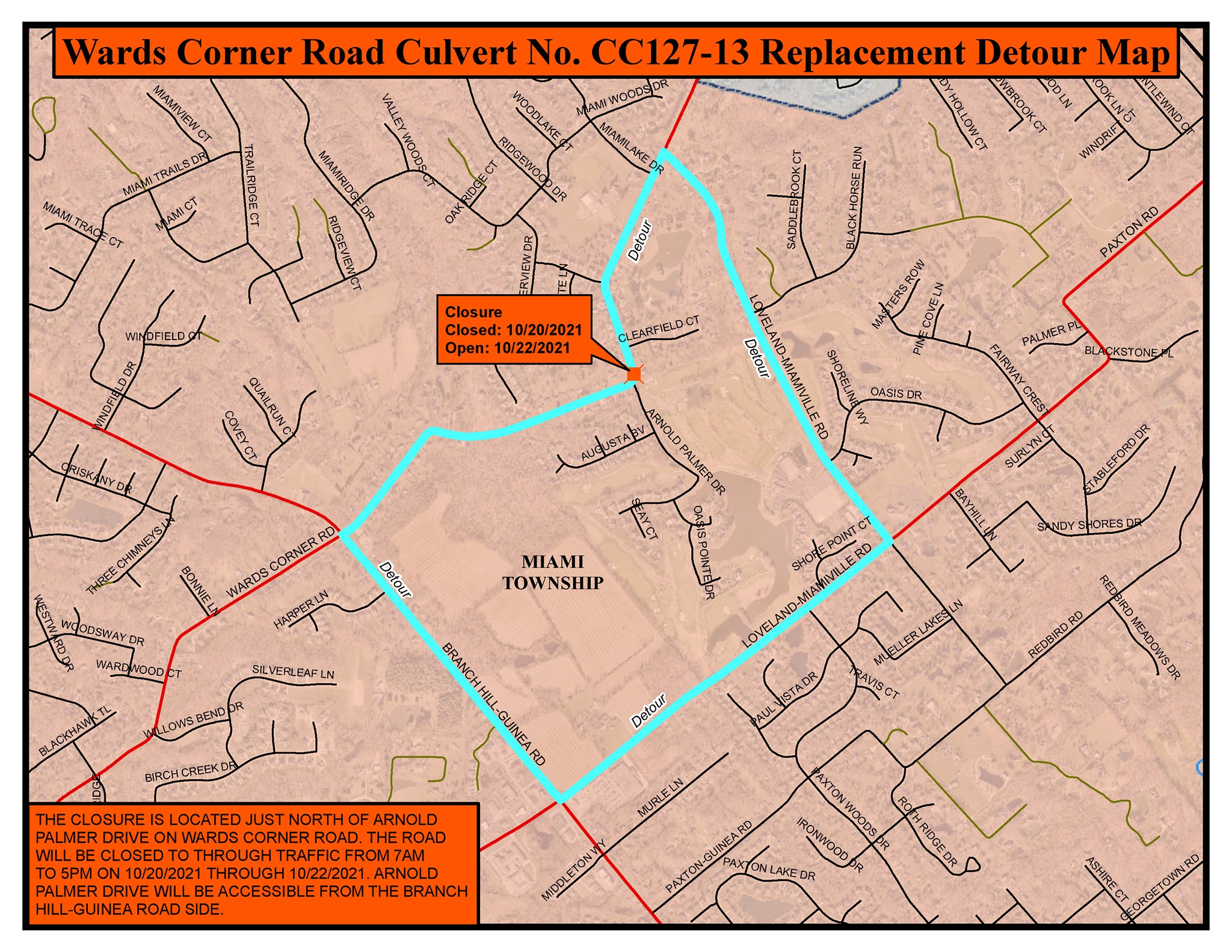Wards Corner Road at Arnold Palmer Drive to close October 20 thru 22