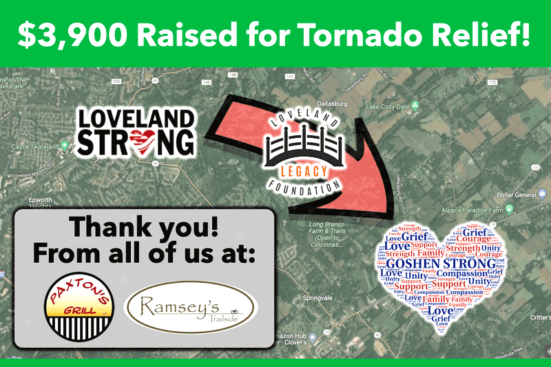 Paxton’s Grill and Ramsey’s Trailside raise $3,900 for Goshen, Ohio tornado relief
