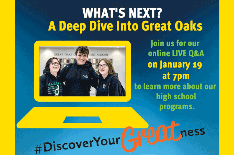 Join Great Oaks online on Thursday to learn more about how you can #DiscoverYourGreatness