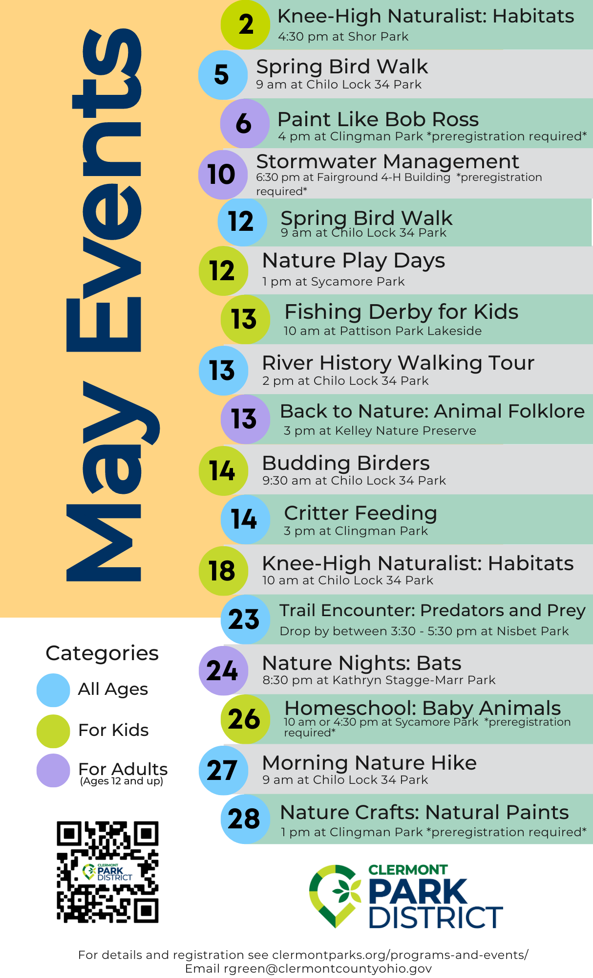 Upcoming events presented by Clermont County Parks