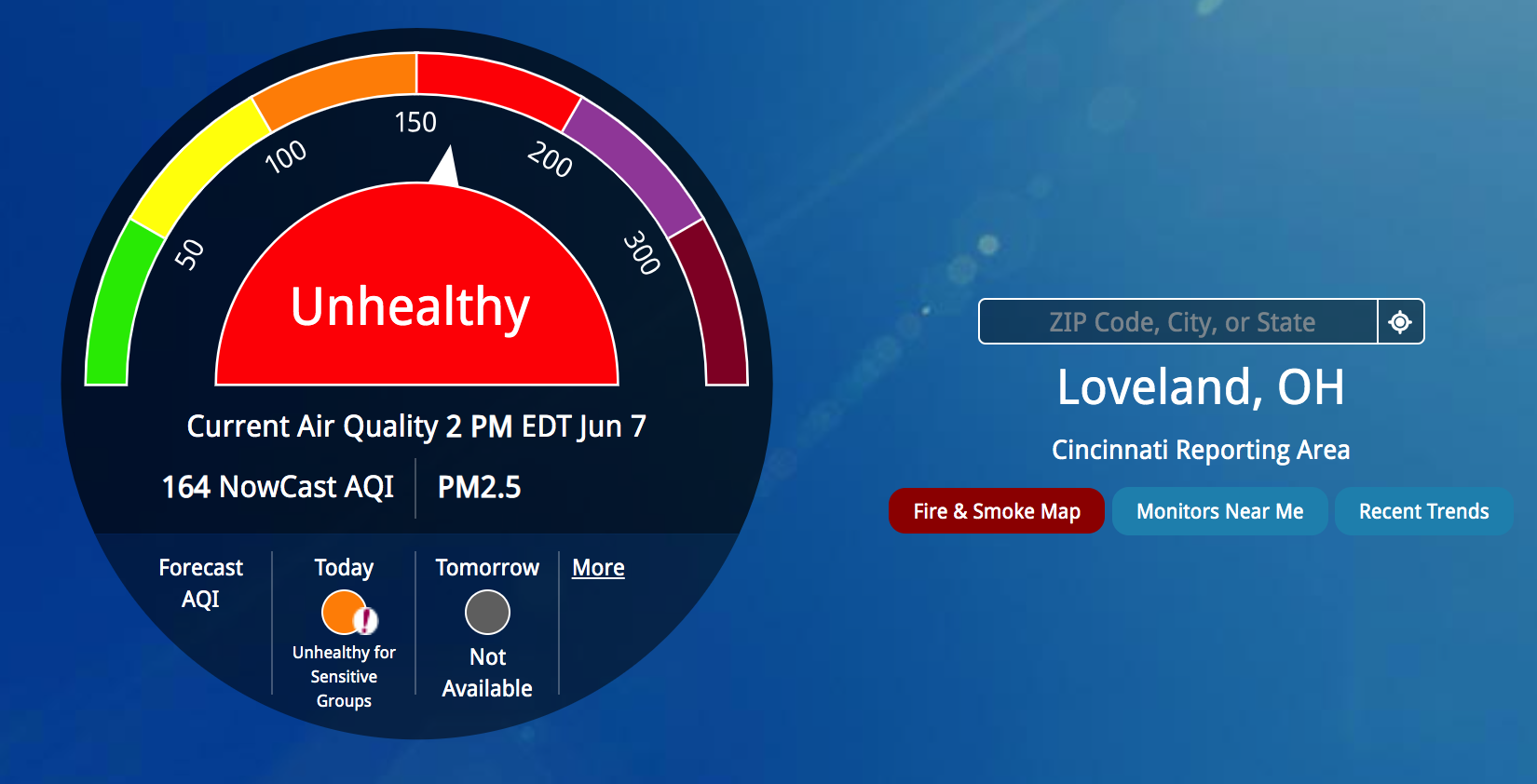 Air pollution rises to the “Unhealthy” index scale