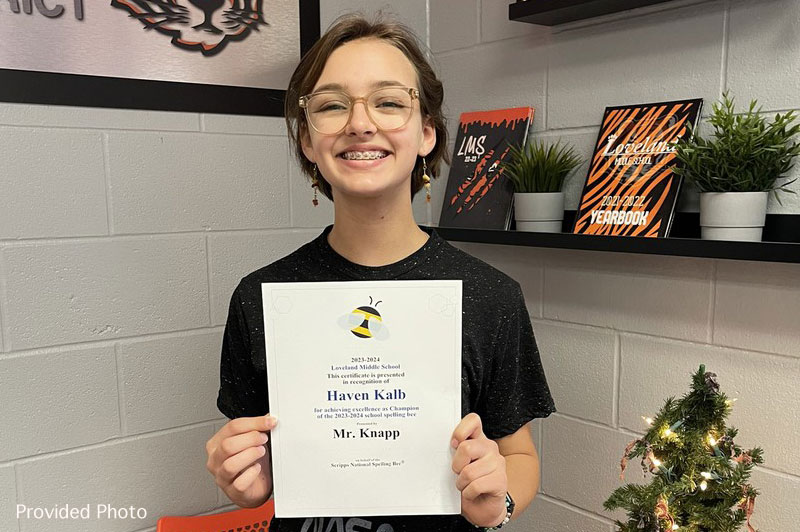 7th grader Haven Kalb – LMS Spelling Bee Champion!