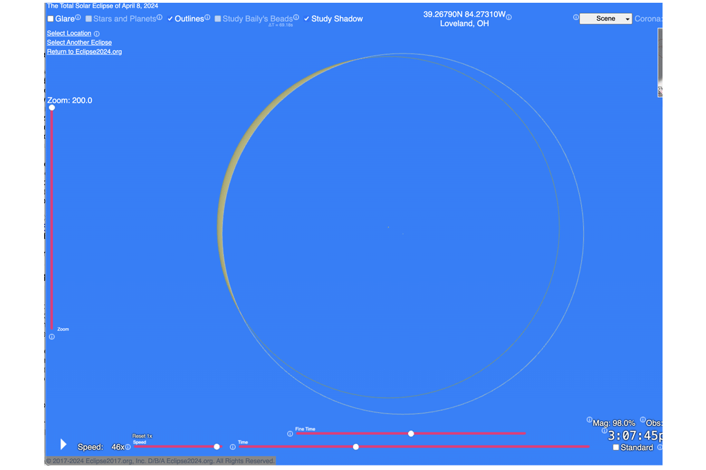 What will the 2024 Solar Eclipse look like from Loveland?