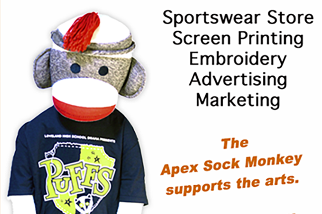 APEX Sock Monkey supports Loveland High School Production of Puffs