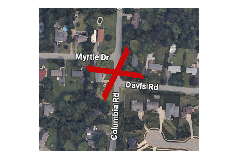 Columbia Road/Davis Road/Myrtle Avenue intersectionto close for 4 months