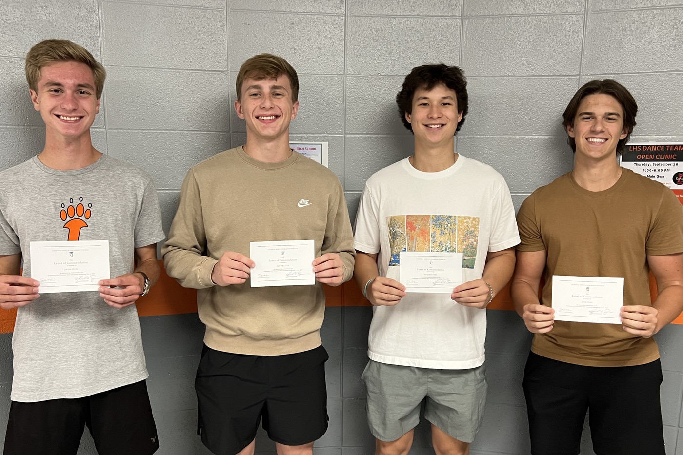 Harrison Hentz, Carter Lucas, Benjamin Tibbs, and Adam Yesso are Loveland High School National Merit Commended students
