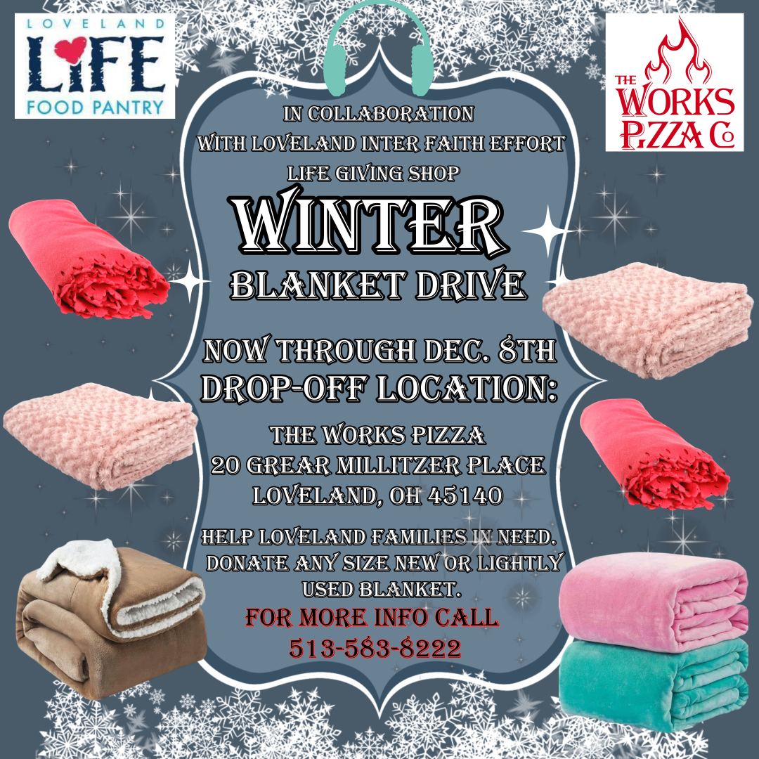 The Works Pizza Company’s winter blanket drive for LIFE Food Pantry’s Giving Shop