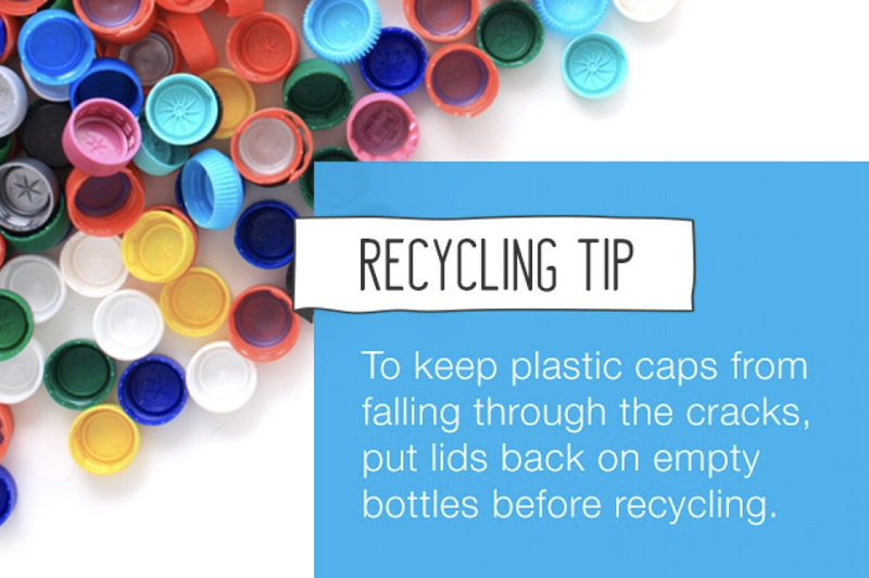 Why should you put caps back on plastic bottles before recycling?